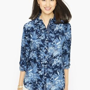 Talbots Dark Blue and Light Blue Botanical Blouse
